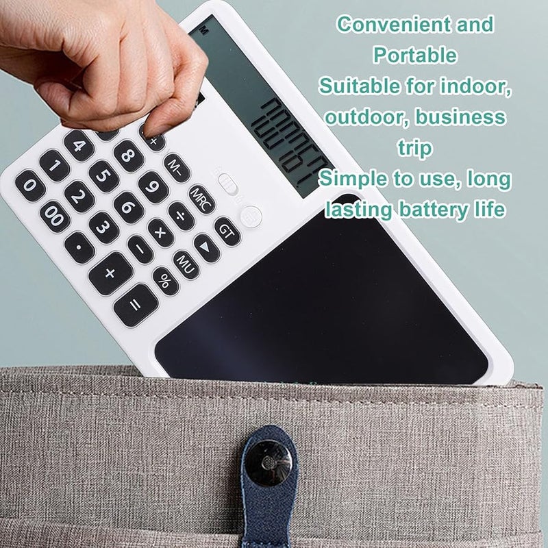 White Calculator with Notepad 7 Inch Writing Pad Solar Dual Power 12 Digit Large Display for Business School Home - Image 5