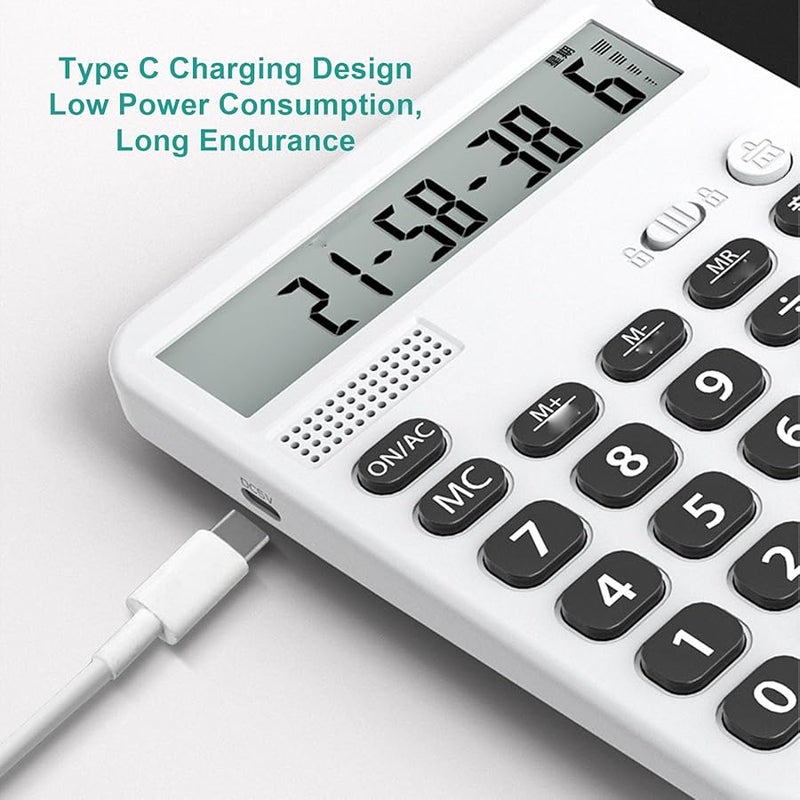 White Calculator with Notepad 7 Inch Writing Pad Solar Dual Power 12 Digit Large Display for Business School Home - Image 4