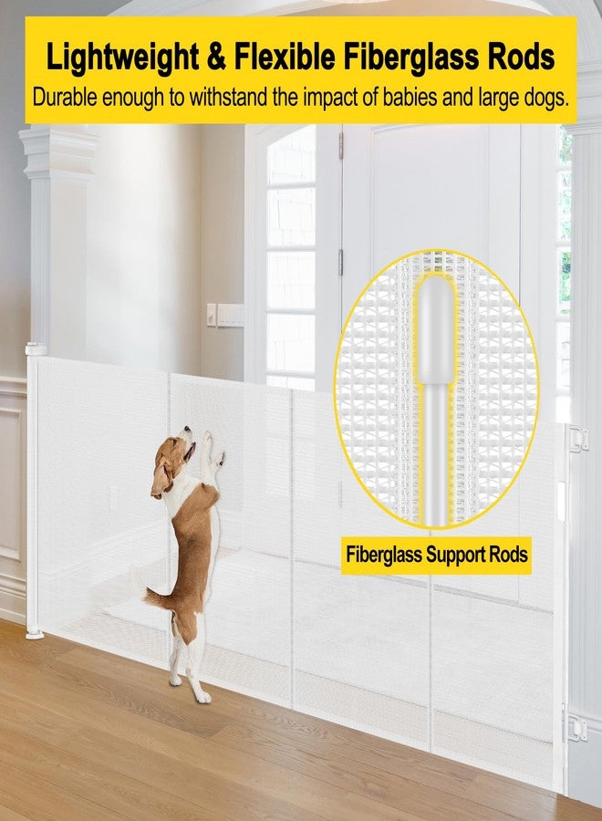 Bingguz Reinforced 42” Extra Tall x 80” Wide Retractable Baby Gates with Rods to Prevent Crawling Through, Extra Tall Dog Gate for Large Openings Indoor Outdoor Long Mesh Gate for Stairs and Doorways, White - Image 3