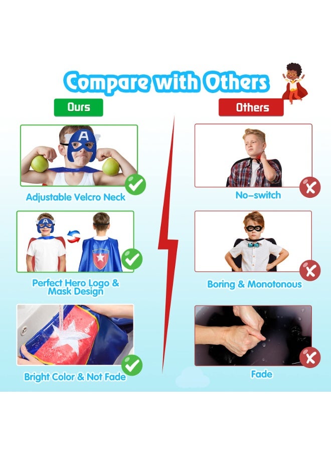 Halamodo 6Pcs طبعوا رداء البطل الخارق المزدوج الجانب والأقنعة كوزبلاي مجموعة أزياء، لعب الأدوار زي رداء معكوس مع أقنعة لفتية من عمر 3-12، لحفلة عيد الميلاد، عرض المسرح، حفلة ثيمة، حفلة زي كوزبلاي 70*70 سم - Image 3