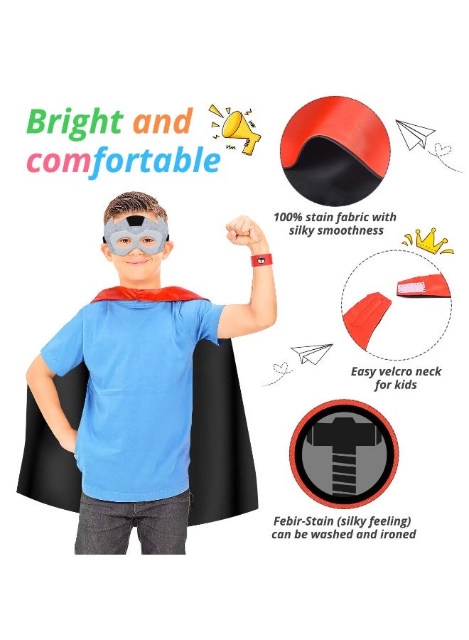 Halamodo 6Pcs طبعوا رداء البطل الخارق المزدوج الجانب والأقنعة كوزبلاي مجموعة أزياء، لعب الأدوار زي رداء معكوس مع أقنعة لفتية من عمر 3-12، لحفلة عيد الميلاد، عرض المسرح، حفلة ثيمة، حفلة زي كوزبلاي 70*70 سم - Image 4