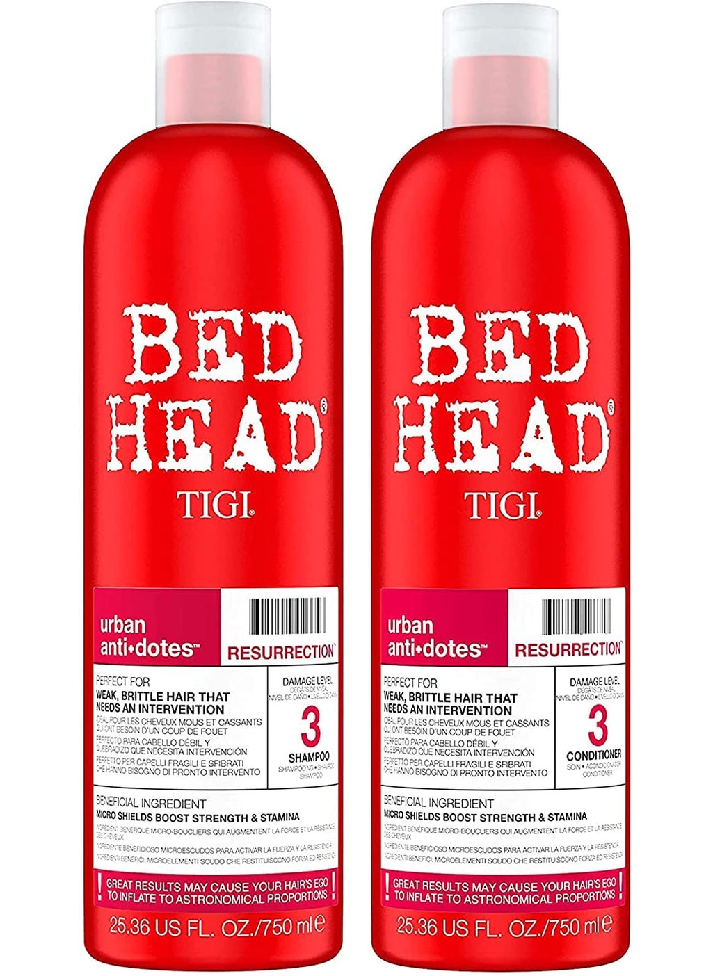BED HEAD Bed Head by TIGI Urban Antidotes Resurrection Shampoo and Conditioner for Damaged Hair 25.36 fl oz 2 count 