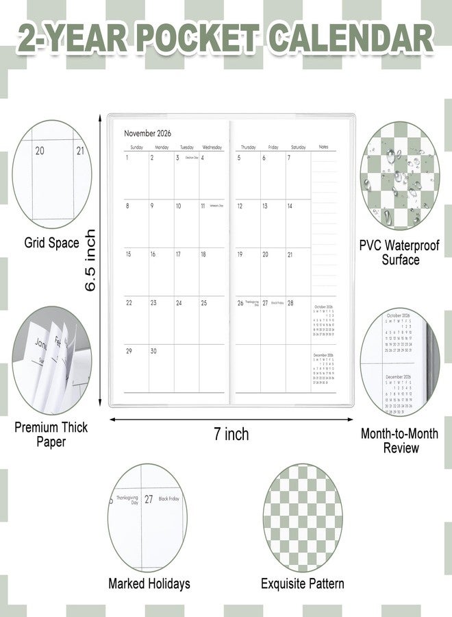 ReliThick 2026-2027 Pocket Calendar for Purse Small Monthly Planner for Women Sage Green Handy Weekly Pocket Planner Journal Notebook Christmas New Year Gift Sister Friends Women - Image 2