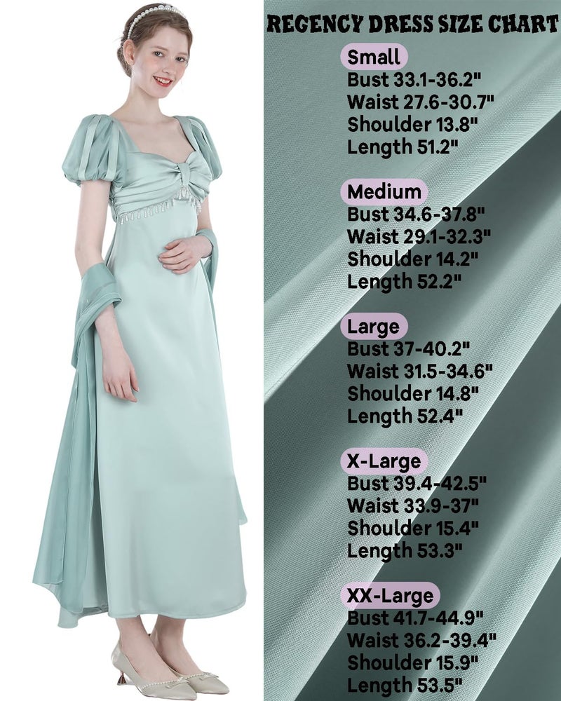 FCCAM FCCAM FCCAM Regency Dresses for Women Blue Regency Costume 1800s Victorian Dress Ball Gown with Shawl XXL - Image 5