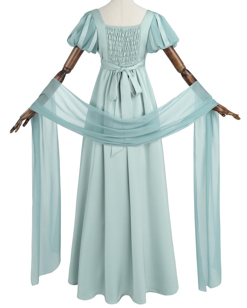 FCCAM FCCAM FCCAM Regency Dresses for Women Blue Regency Costume 1800s Victorian Dress Ball Gown with Shawl XXL - Image 3