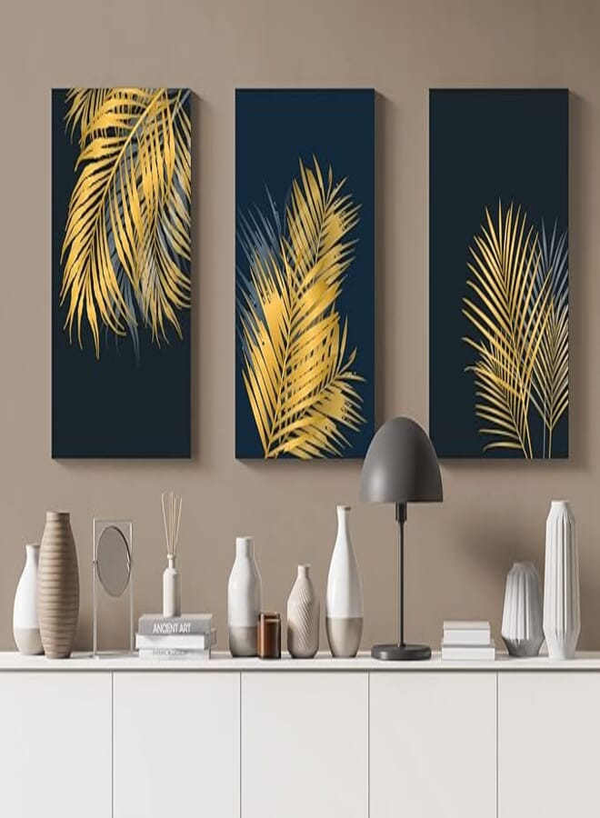 Home gallery Canvas wall art, abstract framed portrait of golden palm and tropical leaves 60x40cm
