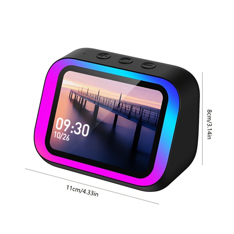 White AI Smart Speaker with Alarm Clock RGB Lights HD Display Voice Assistant - Image 4