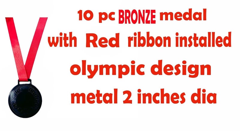 Grès Sports Bronze Medal with Red Ribbon (Bronze) (Set of 10) Size 2" inch. for School Winners, Sports, Athletic Games(Unisex- for All Age Winners) - Image 4