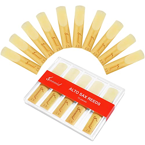 Sovvid 10 Pack Professional Alto Saxophone Reeds with Plastic Box, Strength 2.5 Alto Sax Reeds, Laser Engraved Marking & Thinner Reed Tip for Easy of Play, Traditional Reeds for Saxophone Alto - Image 1