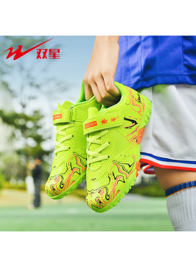 Shuangxing Children's Soccer Shoes, Tf Turf Studs, Non-slip, Wear-resistant, For Older Children, Students, Teenagers, Training And Compeion Football Boots, Lime Green, Size 30