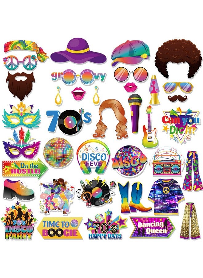 Konsait 37 PCS 70s Photo Booth Props 70s Party Decorations, Disco Photo Booth Props 70s Disco Dance Party Decorations Disco Props 1970s Decor Disco Party Decorations Disco Backdrop Selfie Props - Image 1