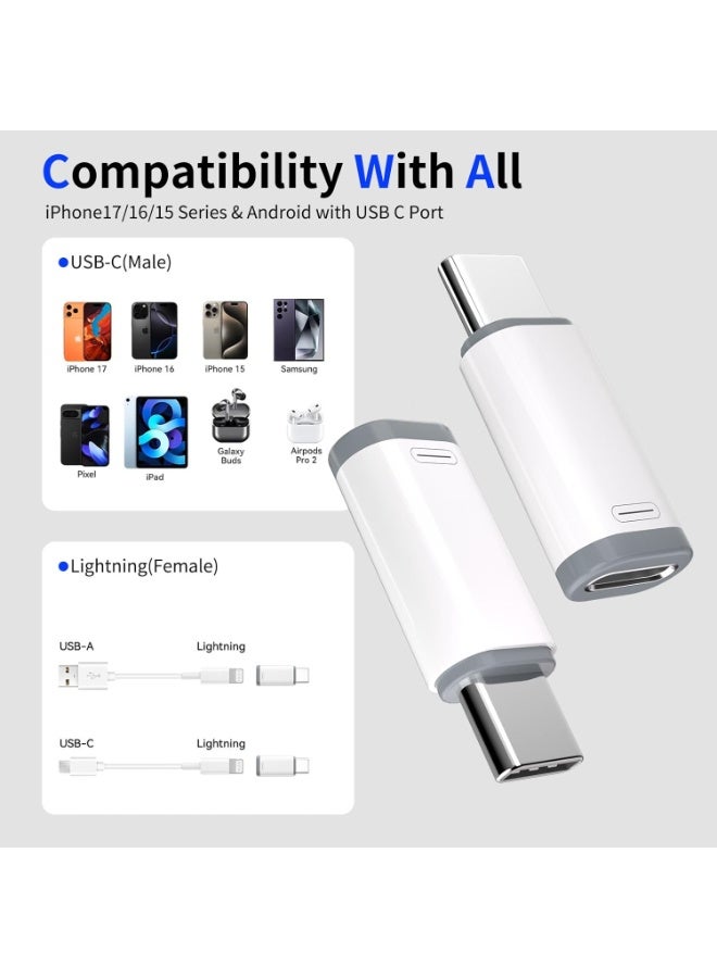 عام 4 عبوات من محول Lightning إلى USB C لهاتف iPhone 15/16/17 Pro/17 Pro Max، لشاحن iPhone 17/16، وملحقات 17/16، والشحن السريع ونقل البيانات، وكابل موصل شاحن USB C، وليس للصوت/OTG - Image 2