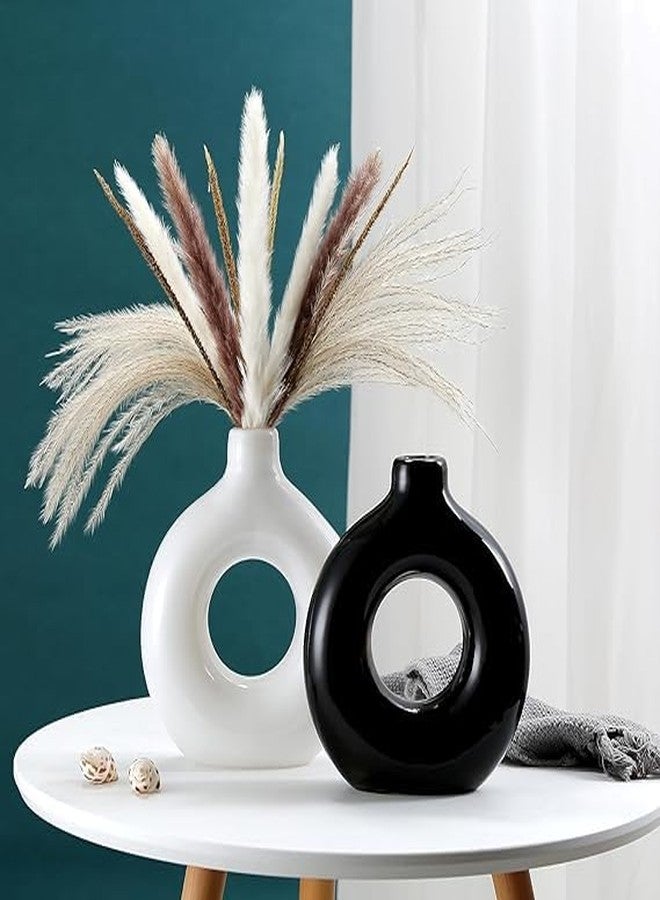 MASTANO Plastic Donut Flower Vase - Modern Minimalist Round Vase for Dried Flowers, Pampas, Grass - for Living Room, Office, Home and Office Table Decoration. | Elegant Centerpiece for Gift (Black) - Image 4