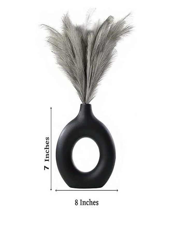 MASTANO Plastic Donut Flower Vase - Modern Minimalist Round Vase for Dried Flowers, Pampas, Grass - for Living Room, Office, Home and Office Table Decoration. | Elegant Centerpiece for Gift (Black) - Image 2