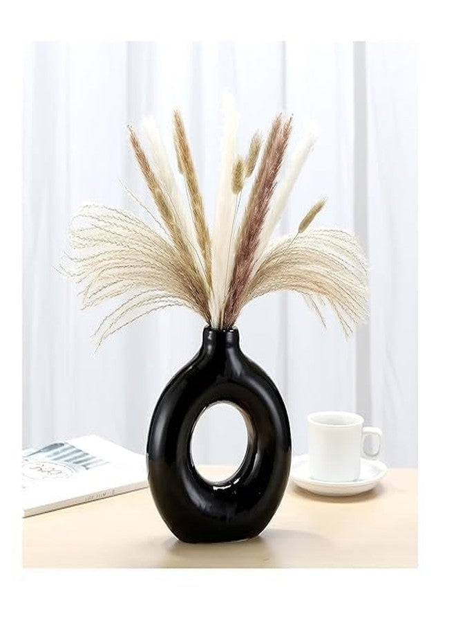 MASTANO Plastic Donut Flower Vase - Modern Minimalist Round Vase for Dried Flowers, Pampas, Grass - for Living Room, Office, Home and Office Table Decoration. | Elegant Centerpiece for Gift (Black) - Image 1
