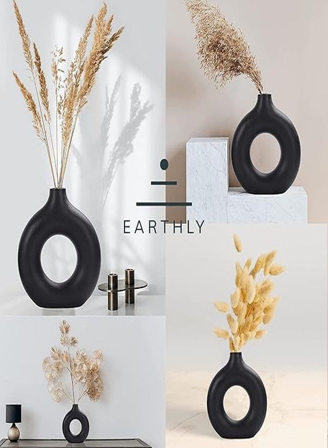 MASTANO Plastic Donut Flower Vase - Modern Minimalist Round Vase for Dried Flowers, Pampas, Grass - for Living Room, Office, Home and Office Table Decoration. | Elegant Centerpiece for Gift (Black) - Image 3