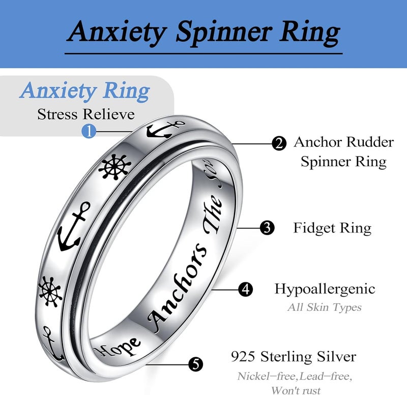 Ladytree Anxiety Relieve Spinner Rings Sterling Silver Worry Stress Relieving Boredom ADHD Autism Ring for Women Men - Image 5