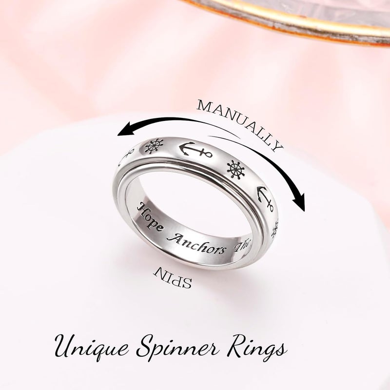 Ladytree Anxiety Relieve Spinner Rings Sterling Silver Worry Stress Relieving Boredom ADHD Autism Ring for Women Men - Image 2