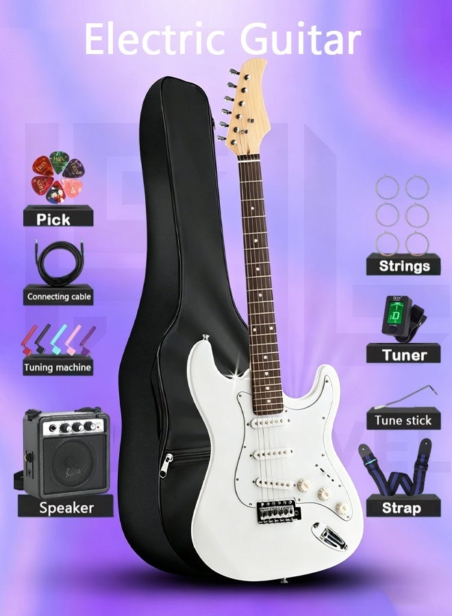 آيرين جيتار كهربائي، مقاس كامل 39 بوصة، مع حقيبة + مكبر صوت + موالف + حزام + أوتار + ريشة + لفافة أوتار (أبيض) - Image 1