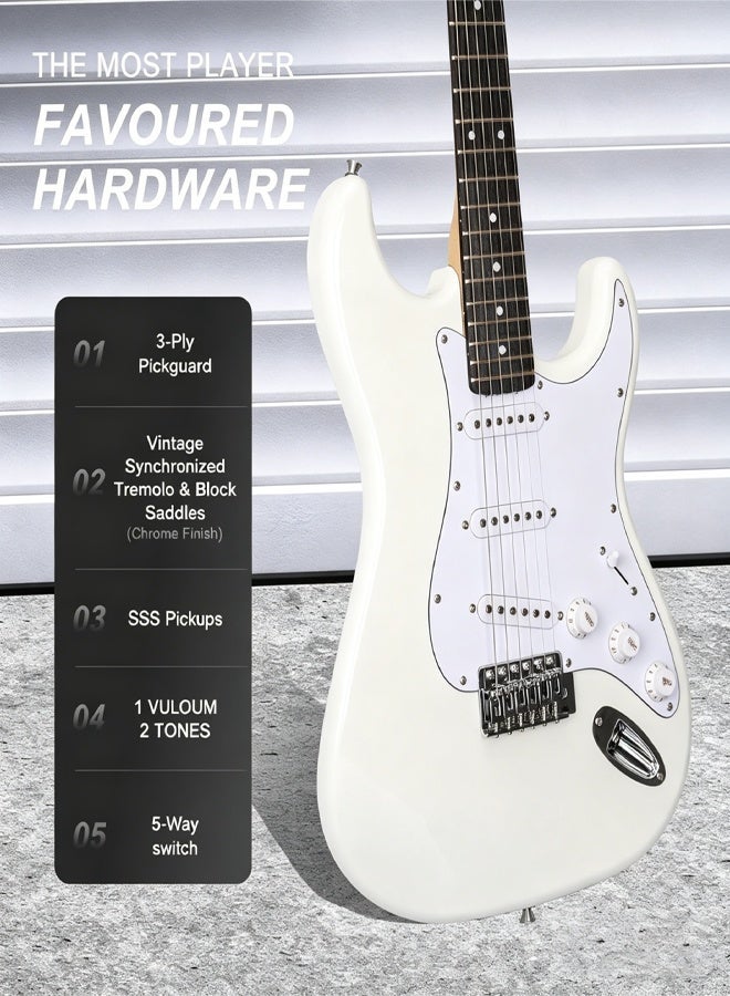 آيرين جيتار كهربائي، مقاس كامل 39 بوصة، مع حقيبة + مكبر صوت + موالف + حزام + أوتار + ريشة + لفافة أوتار (أبيض) - Image 4