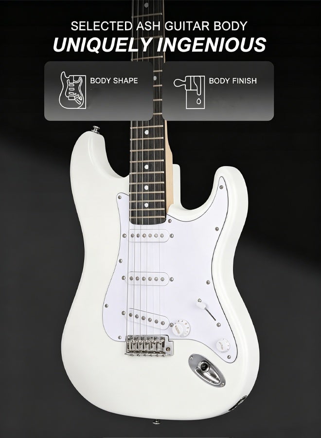 آيرين جيتار كهربائي، مقاس كامل 39 بوصة، مع حقيبة + مكبر صوت + موالف + حزام + أوتار + ريشة + لفافة أوتار (أبيض) - Image 5