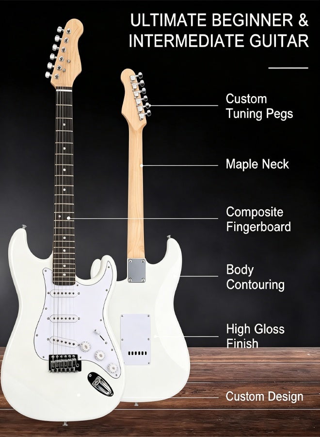 آيرين جيتار كهربائي، مقاس كامل 39 بوصة، مع حقيبة + مكبر صوت + موالف + حزام + أوتار + ريشة + لفافة أوتار (أبيض) - Image 2