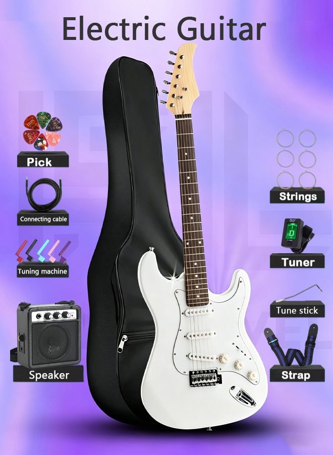 IRIN Electric Guitar, 39-inch Full-Size, with Bag + Speaker + Tuner + Strap + Strings + Pick + String Winder (White) - Image 1