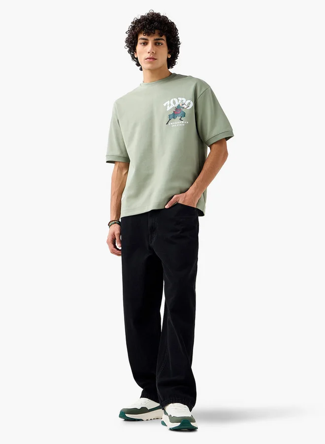 SP Characters Men's Regular Fit Crew Neck Short Sleeves Zoro Print T-shirt
