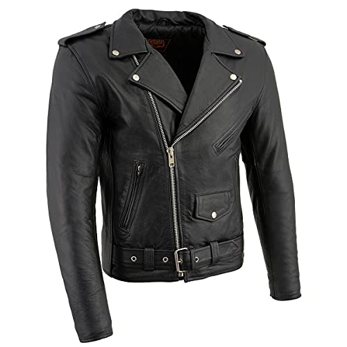 Milwaukee Leather جاكيت دراجة نارية جلد ميلووكي LKM1781 للرجال أسود كلاسيكي فاخر مع بطانة مبطنة - كبير جداً - Image 1