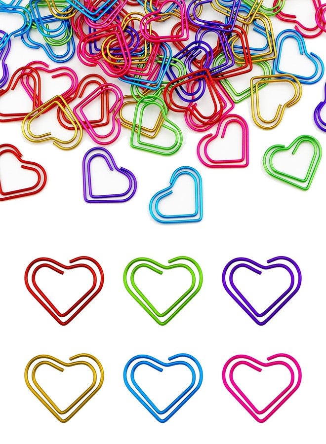 YETOOME 105 Pcs Heart Paper Clips, Cute Love Shaped Paper Clips Metal Bookmarks for Students Teachers (6 Colors) - Image 1