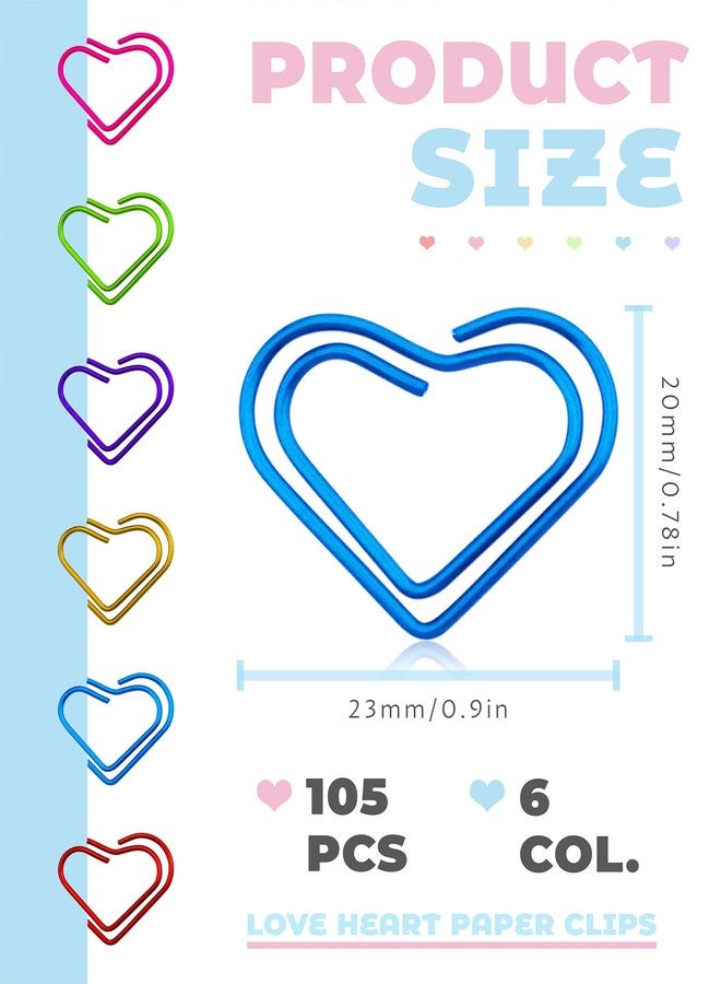 YETOOME 105 Pcs Heart Paper Clips, Cute Love Shaped Paper Clips Metal Bookmarks for Students Teachers (6 Colors) - Image 2
