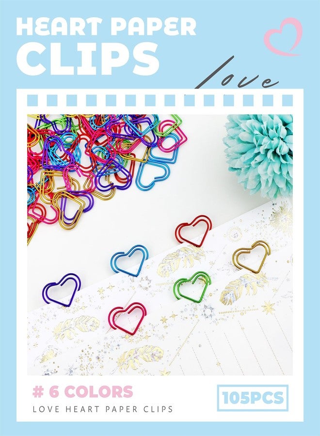 YETOOME 105 Pcs Heart Paper Clips, Cute Love Shaped Paper Clips Metal Bookmarks for Students Teachers (6 Colors) - Image 3