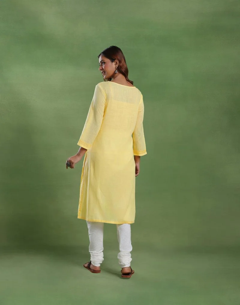 Fabindia  Yellow Cotton Knee Length Kurta for Women | Best Price UAE