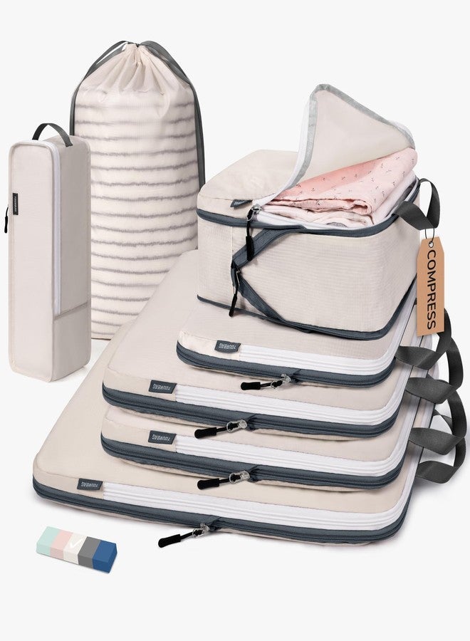 CherryNow Compression Packing Cubes, 7 Set Packing Cubes for Travel, Travel Essentials for Suitcase, Luggage Organizer Bags for Travel, Travel Accessories for Shoes, Clothing, Grey - Image 1