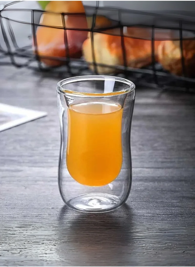 1Chase Double Wall Insulated Glass Cups – 80ML With Handle (Set of 2) | Heat Resistant Arabic Tea & Coffee Cups | Stylish Glassware for Latte, Espresso, Iced Tea