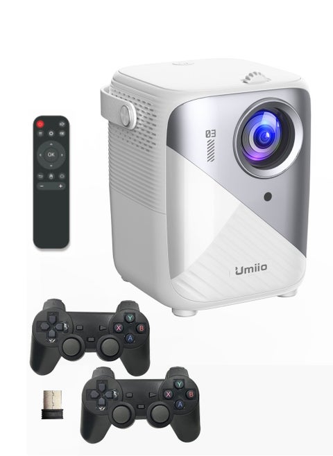 4K Portable Gaming Projector LED Light Source Bluetooth WiFi Android Screen Projector HDMI/USB/SD Supported with Remote and Two Wireless Game Controller
