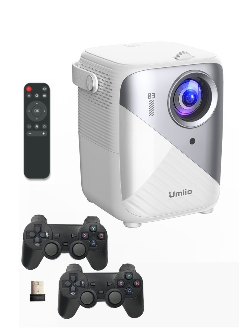 Umiio - 4K Portable Gaming Projector LED Light Source Bluetooth WiFi Android Screen Projector HDMI/USB/SD Supported with Remote and Two Wireless Game Controller - Image 1