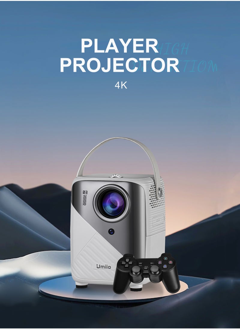 Umiio - 4K Portable Gaming Projector LED Light Source Bluetooth WiFi Android Screen Projector HDMI/USB/SD Supported with Remote and Two Wireless Game Controller - Image 1