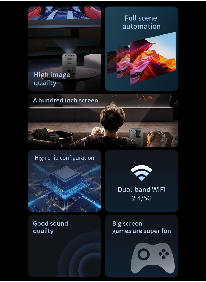 Umiio - 4K Portable Gaming Projector LED Light Source Bluetooth WiFi Android Screen Projector HDMI/USB/SD Supported with Remote and Two Wireless Game Controller - Image 1