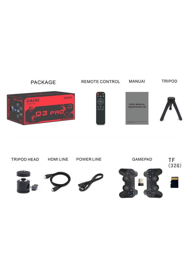 Umiio - 4K Portable Gaming Projector LED Light Source Bluetooth WiFi Android Screen Projector HDMI/USB/SD Supported with Remote and Two Wireless Game Controller - Image 1
