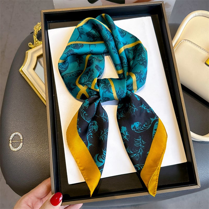 Spring and Summer Cartoon Cute Silk Scarf Small Square Silk 70cm Scarf Women's Korean Style Cat Hair Belt Decorative Headscarf - Image 5