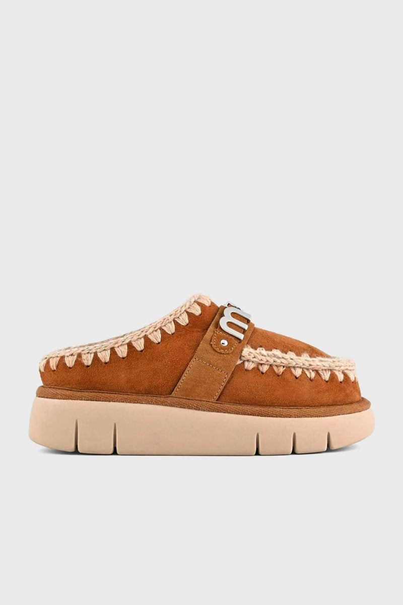 Mou Logo Leather Soft Furry Stitching Detail Thick Soled Eskimo Slippers Women's Slippers MU.FW531001A Cog  - Image 1