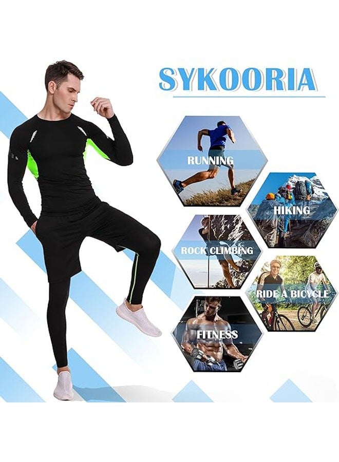 Men's Compression Top Base T-Shirt Quick Dry Sports T-Shirt for Gym Fitness Running Workout (Green-black) - Image 3