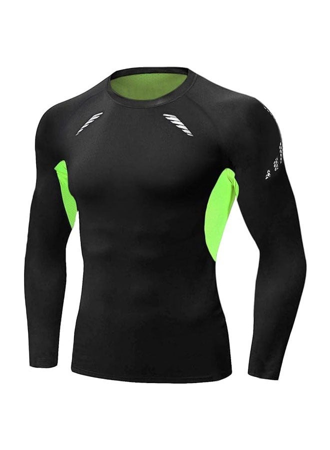 Men's Compression Top Base T-Shirt Quick Dry Sports T-Shirt for Gym Fitness Running Workout (Green-black) - Image 1