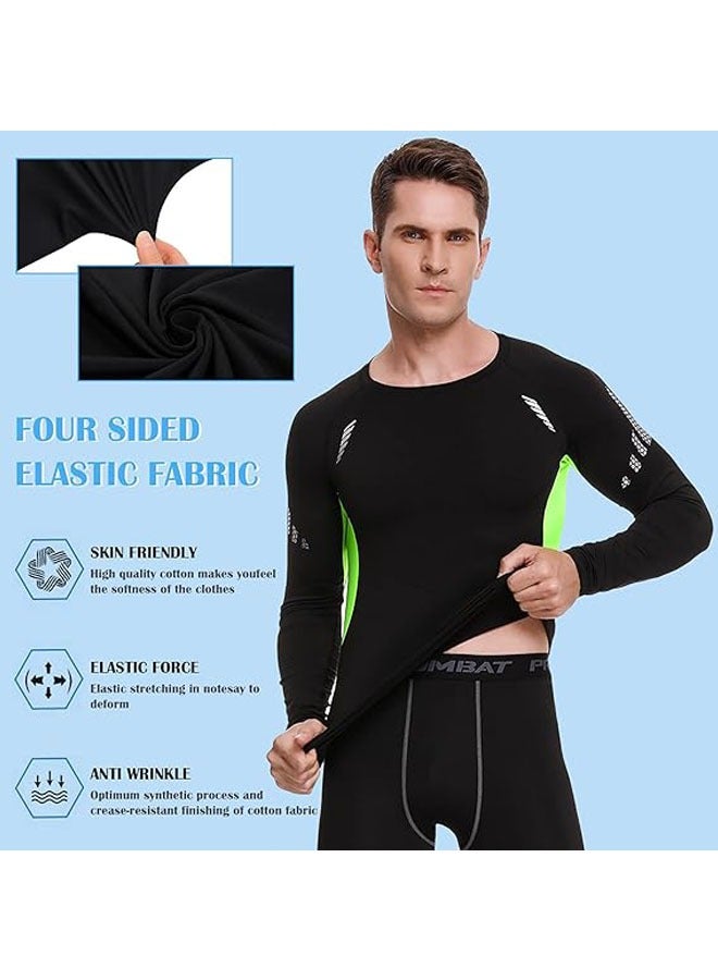 Men's Compression Top Base T-Shirt Quick Dry Sports T-Shirt for Gym Fitness Running Workout (Green-black) - Image 5