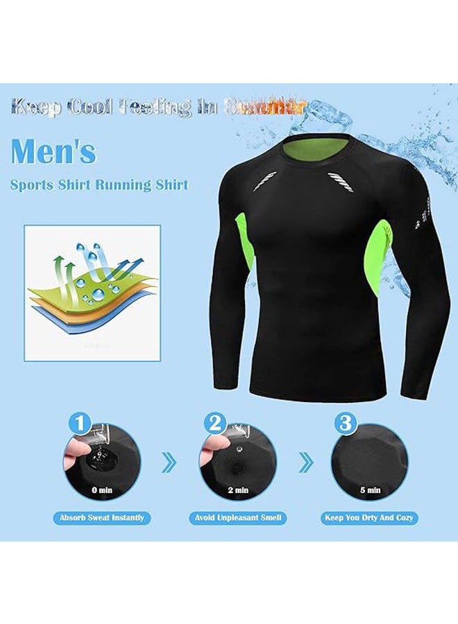 Men's Compression Top Base T-Shirt Quick Dry Sports T-Shirt for Gym Fitness Running Workout (Green-black) - Image 4