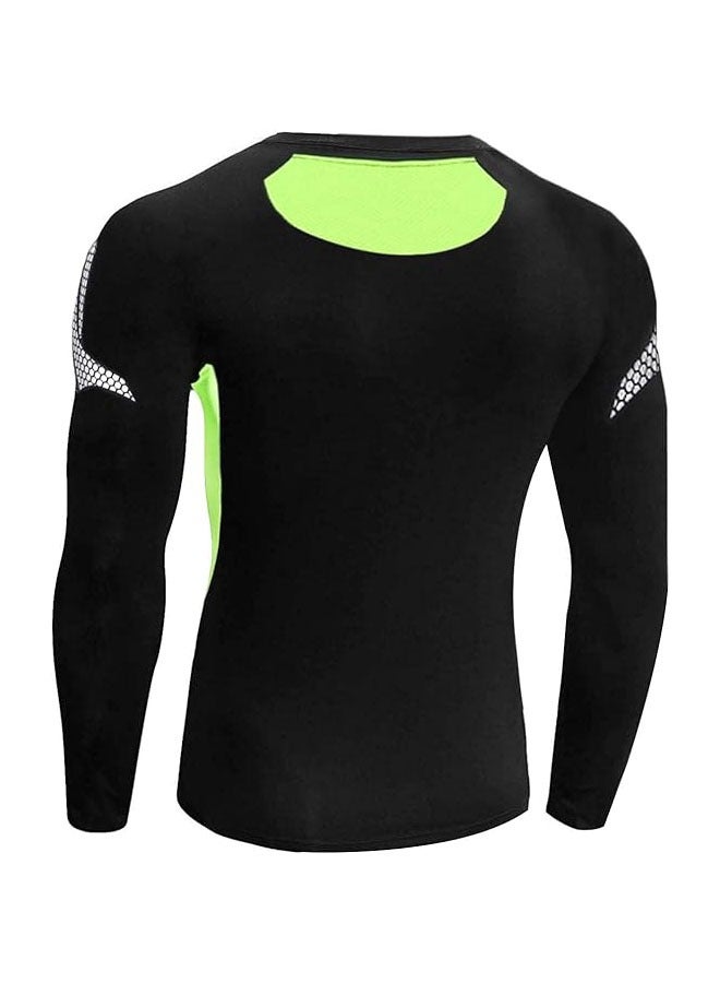 Men's Compression Top Base T-Shirt Quick Dry Sports T-Shirt for Gym Fitness Running Workout (Green-black) - Image 2