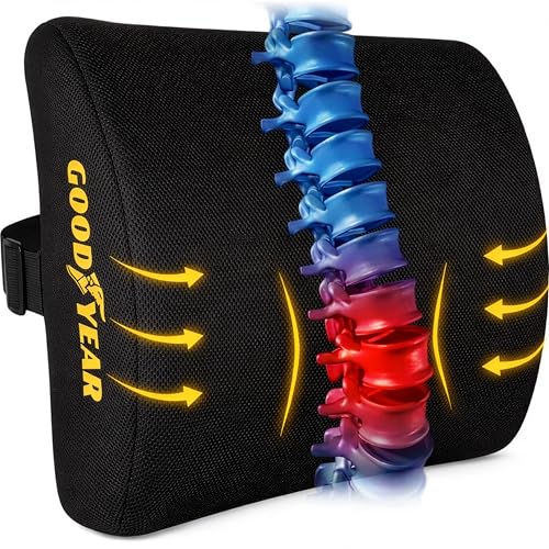 Goodyear Ergonomic Lumbar Support Pillow for Office Chair Gaming Chair or Car Memory Foam Cushion with Ventilated Mesh and Adjustable Strap for Long Lasting Comfort - Image 1