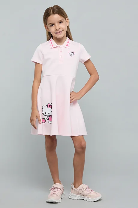 أر أند بي Hello Kitty Print Polo A-Line Dress with Short Sleeves