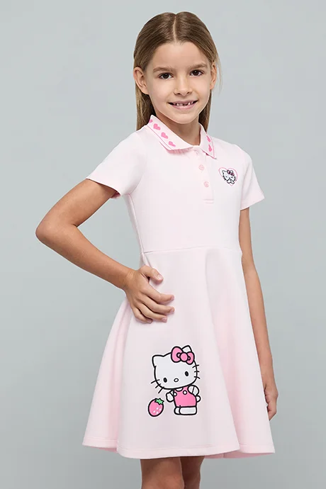 أر أند بي Hello Kitty Print Polo A-Line Dress with Short Sleeves